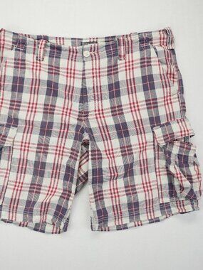 Polo Jeans Co Ralph Lauren Mens 40 Plaid Cargo Shorts Blue Red White 11" Inseam